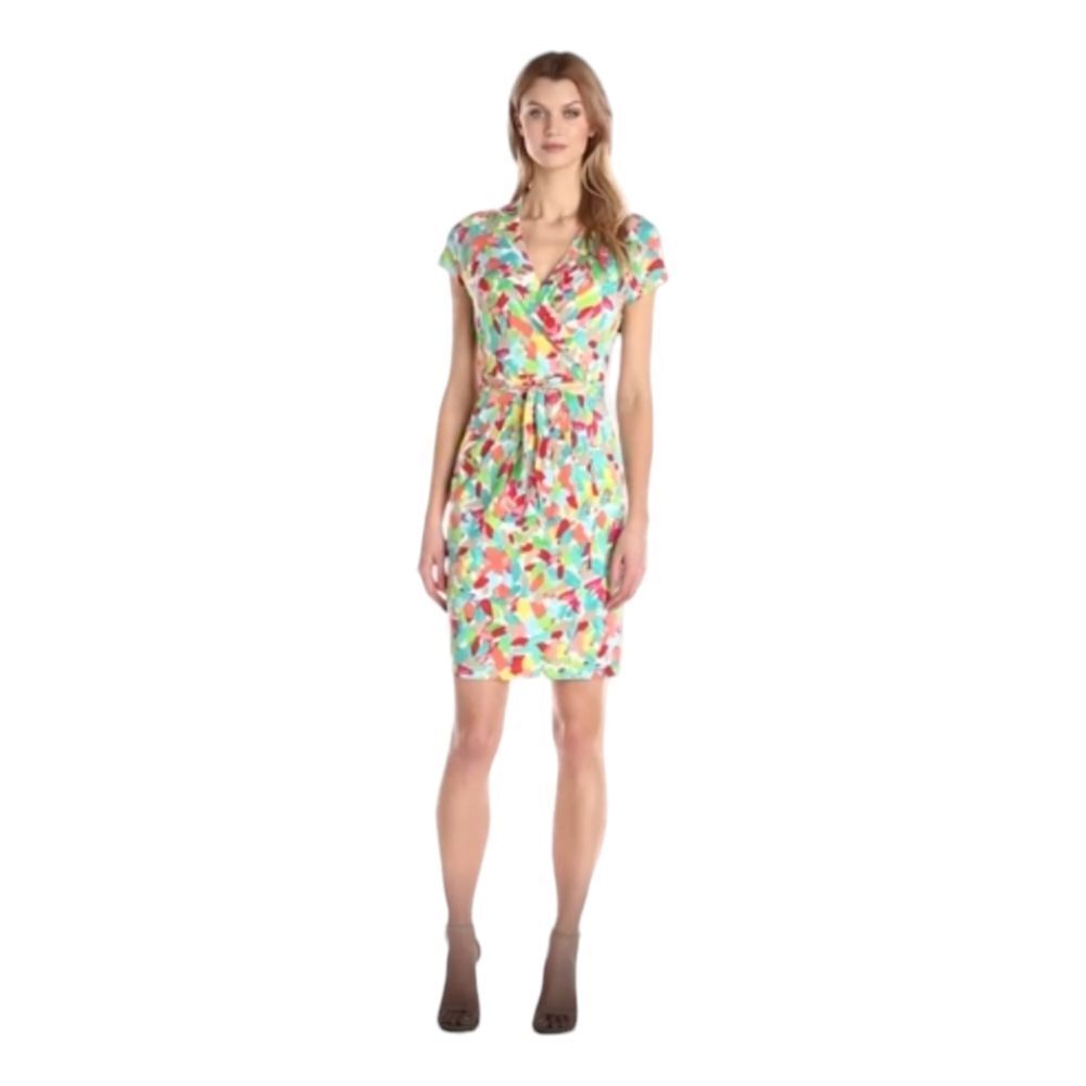 Ellen Tracy NWT Short Sleeve Fit and Flare Wrap Dress Multicolor Size 12